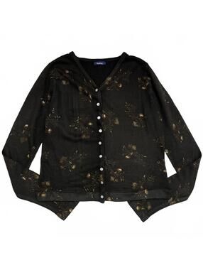 Y2K Reitmans Dark Brown Floral Print V Neck Long Sleeve Buttoned Cardigan Sz M